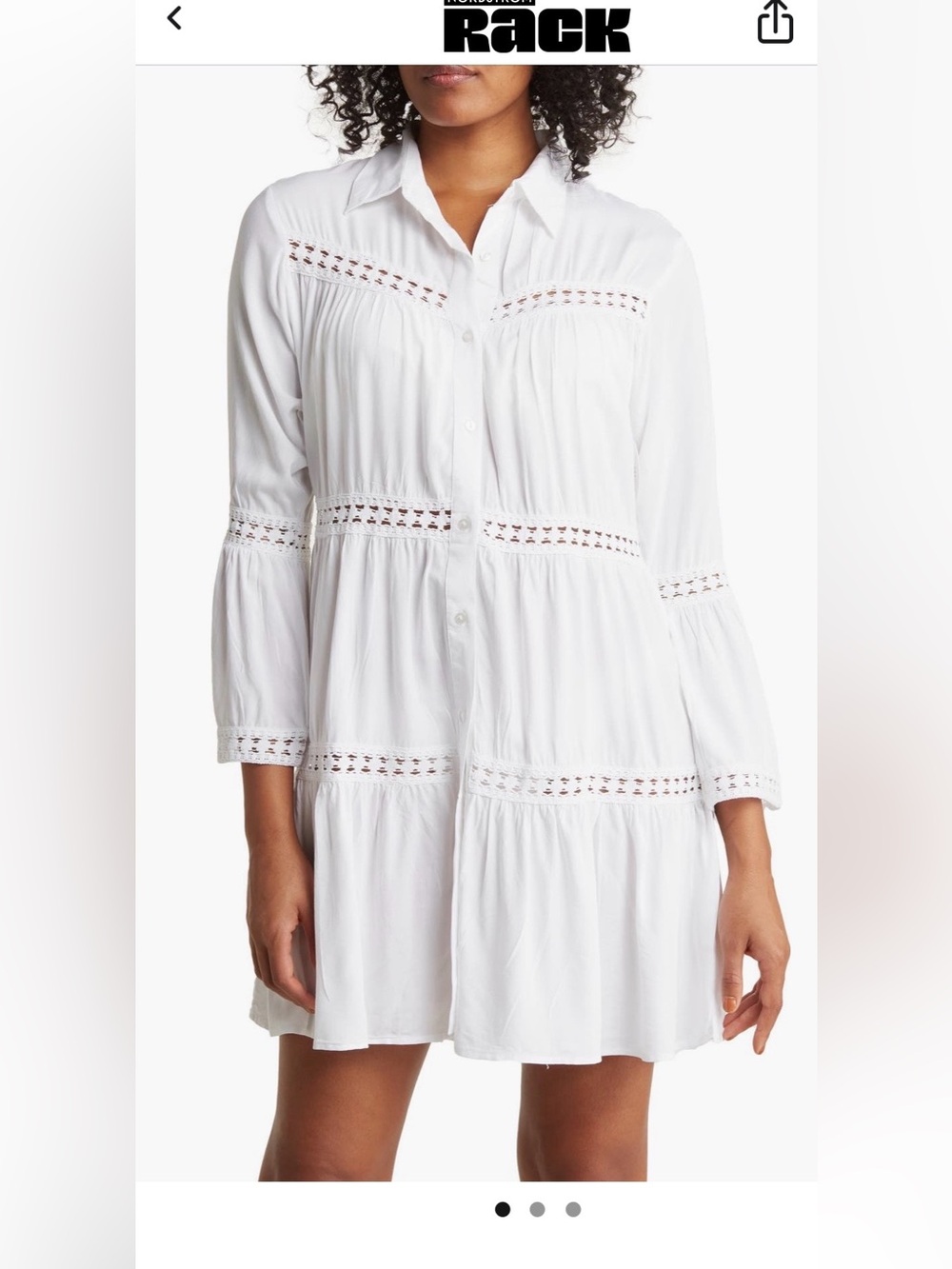 NWT Size L Raviya Lace Inset Bell Sleeve Tiered Button Front Cover Up Dress
